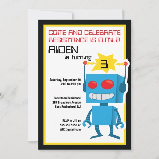 Robot Birthday Invite Kaart (Voorkant)