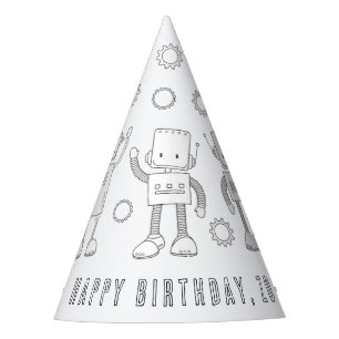 Robot Birthday Party - Color Your own Party Pet Feesthoedjes