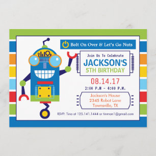 Robot Birthday Party Invitation Kaart