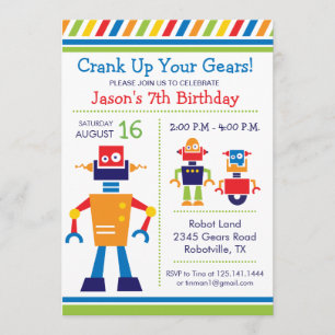 Robot Birthday Party Invitation Kaart