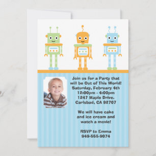 Robot Birthday Party Invitation Kaart