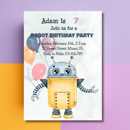 Robot Birthday Party Invitation Kaart