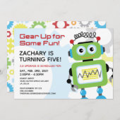 Robot Birthday Party Invitation Kaart (Voorkant / Achterkant)
