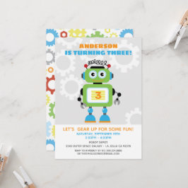 Robot Birthday Party Invitation - Wil,Bot Beep Bop Kaart