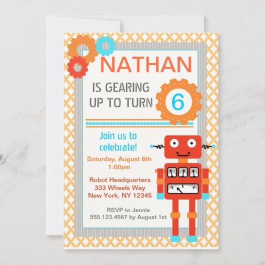 Robot Birthday Party Invitations - Modern Kaart (Voorkant)
