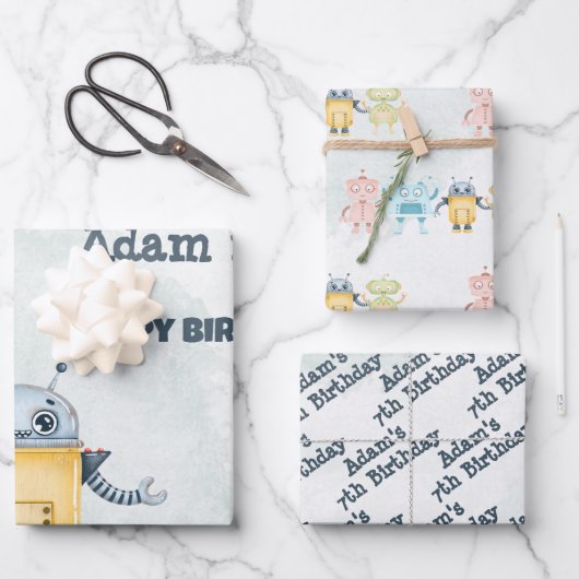 Robot Birthday Party kinder Inpakpapier Vel (Voorkant)