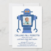 Robot Birthday Party Theme Boy Fotouitnodiging Kaart (Voorkant)