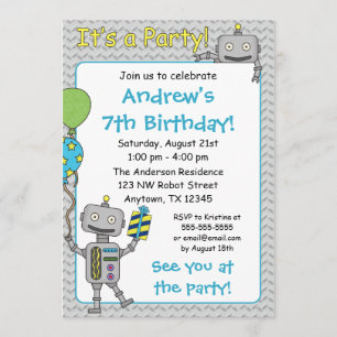 Robot Birthday Party-uitnodigingen Kaart