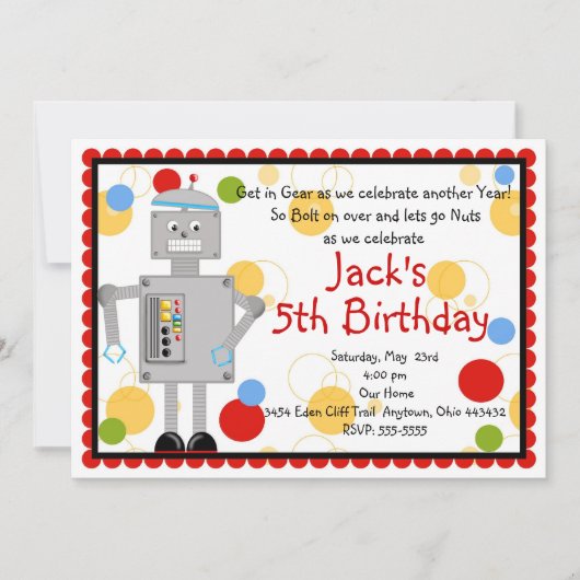 Robot Birthday Uitnodiging (Voorkant)