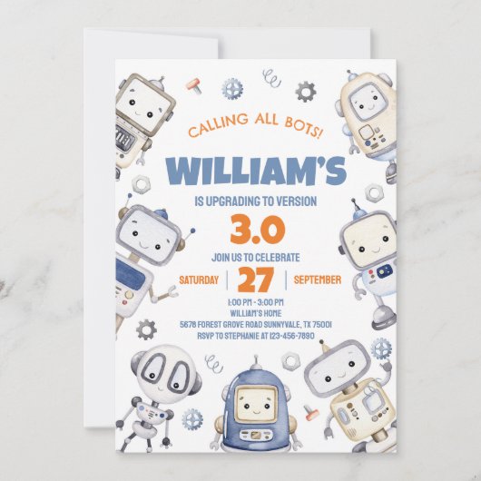 Robot Birthday Uitnodiging (Voorkant)
