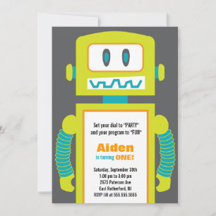 Robot Birthday Uitnodiging