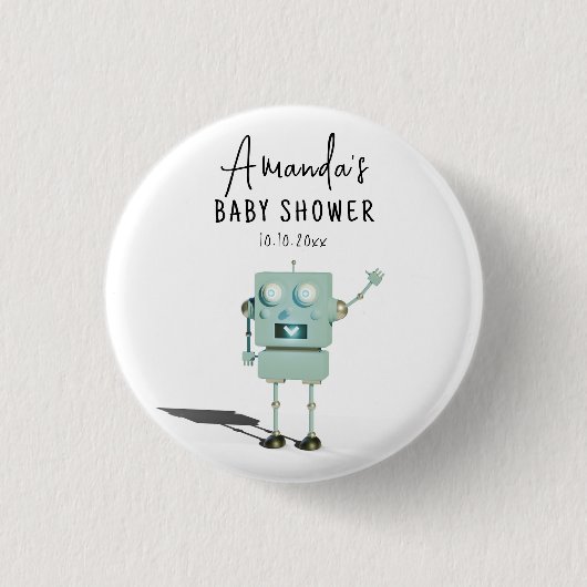 Robot boy Baby shower Ronde Button 3,2 Cm (Voorkant)