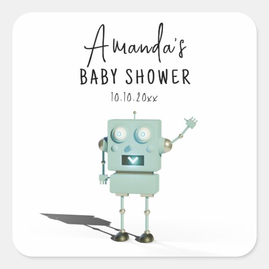 Robot boy Baby shower Vierkante Sticker (Voorkant)