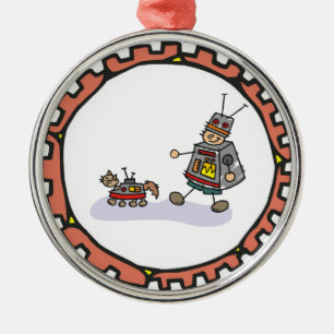 Robot Boy met Robot Cat Artwork Metalen Ornament
