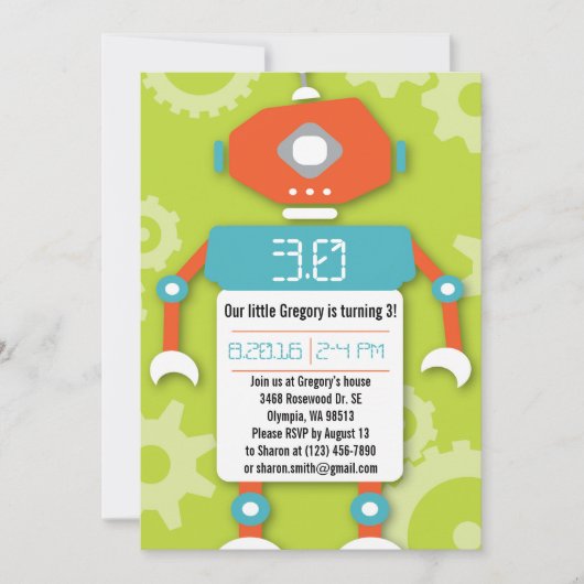 Robot Boy Thème Anniversaire Fête Invitation (Devant)