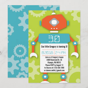 Robot Boy Thleed Birthday Party Invitation Kaart