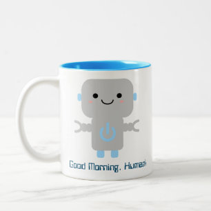 Robot Cartoon Goedemorgen Tweekleurige Koffiemok