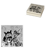 ROBOT CAT EN DOG PETS RUBBER STEMP 	RUBBERSTEMPEL (Gestempeld)