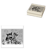 ROBOT CAT EN DOG PETS RUBBER STEMP 	RUBBERSTEMPEL (Gestempeld)