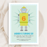 Robot Colorful Kids Green Blue Invitation d'annive<br><div class="desc">Les noix et les boulons forment un robot amical sur cette invitation d'anniversaire.</div>