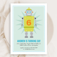 Robot Colorful Kids Green Blue Invitation d'annive