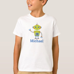 Robot Cool Name Blue Green Kinder T-shirt