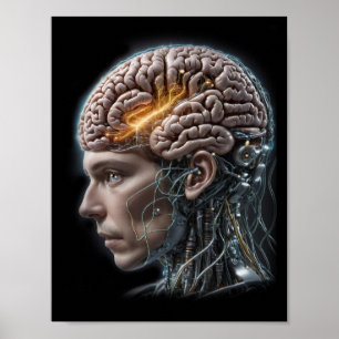 Robot cyborg hersenen kunstmatige intelligentie poster