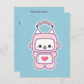 Robot de chat rose mignonne Invitations de fête d' (Devant / Derrière)