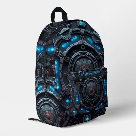 Robot Design Backpack – Trendy Tech Style Bag Bedrukte Rugzak (Achterkant Hoek Links)