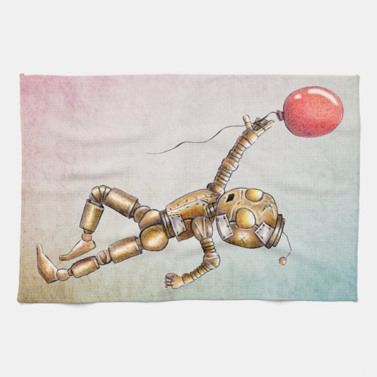 Robot die een keukenhanddoek voor een rode ballon (Horizontaal)