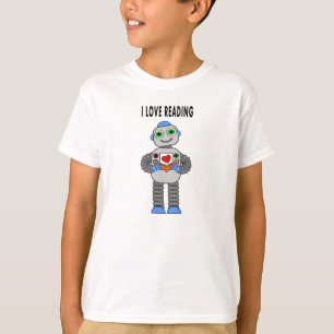 robot die een T-shirt van het boekje cartoon kind