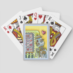 ROBOT DIE OP VERLIES KIJKT, HARTVERKEERMACHINESCUT POKERKAARTEN