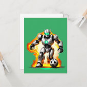 Robot die voetbal speelt kaart (Voorkant / Achterkant in situ)