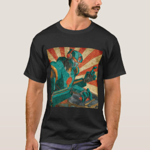 Robot DJ op Vinyl – Retro Sunburst Poster T-shirt