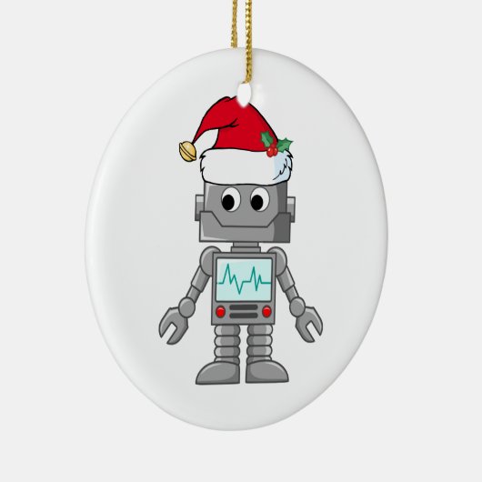 Robot draagt kerstmuts keramisch ornament (Rechts)