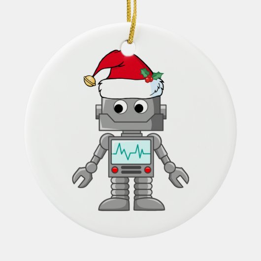 Robot draagt kerstmuts keramisch ornament (Voorkant)