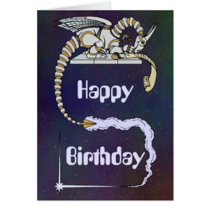 Robot Dragon schrijft in Scroll Birthday Card