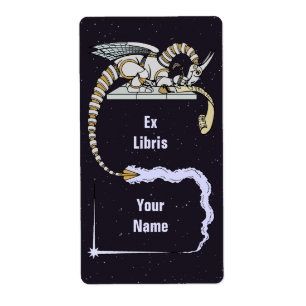 Robot Dragon Schrijven in Scroll Bookplate Etiket