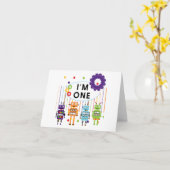 Robot Eerste Verjaardag Tshirts en geschenken Kaart (Gele Bloem)