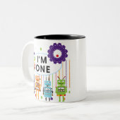 Robot Eerste Verjaardag Tshirts en geschenken Tweekleurige Koffiemok (Voorkant links)