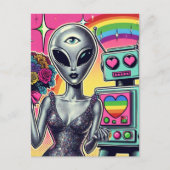Robot en Alien in liefde Briefkaart (Voorkant)