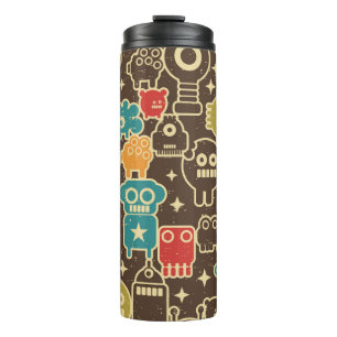 Robot en monsters modern naadloos patroon in retou thermosbeker