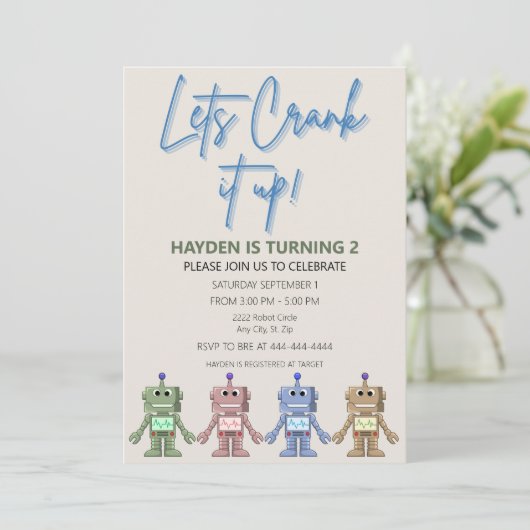 Robot et engrenages Invitation d'anniversaire (Debout devant)