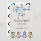 Robot et engrenages Invitation d'anniversaire (Devant / Derrière)