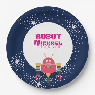 Robot-feestartikelen Blauw Roze Sterren Moeren en  Papieren Bordje
