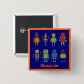 Robot Friends Child's Personalized Square Button (Voorkant /achterkant)