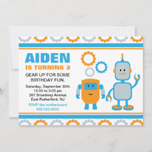 Robot Gear Birthday Invite Kaart