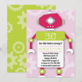 Robot Girl Thleed Birthday Party Invitation Kaart