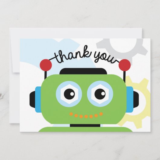 Robot - Hartelijk dank | Robot Birthday Party Bedankkaart (Voorkant)