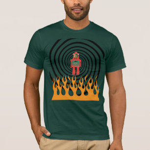 robot in een vlammenspiraal , shirt van mannen